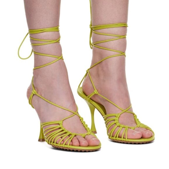 Bottega Veneta Lime Green Strappy Lace-Up Sandals - Picture 2 of 4